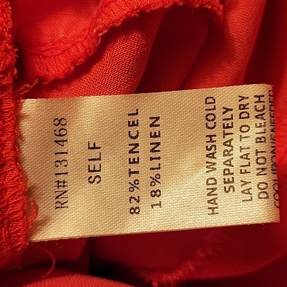 Fate Coral Orange Linen Tencel Blend Mini Dress Fringe Hem Pockets Size Medium - Picture 6 of 6